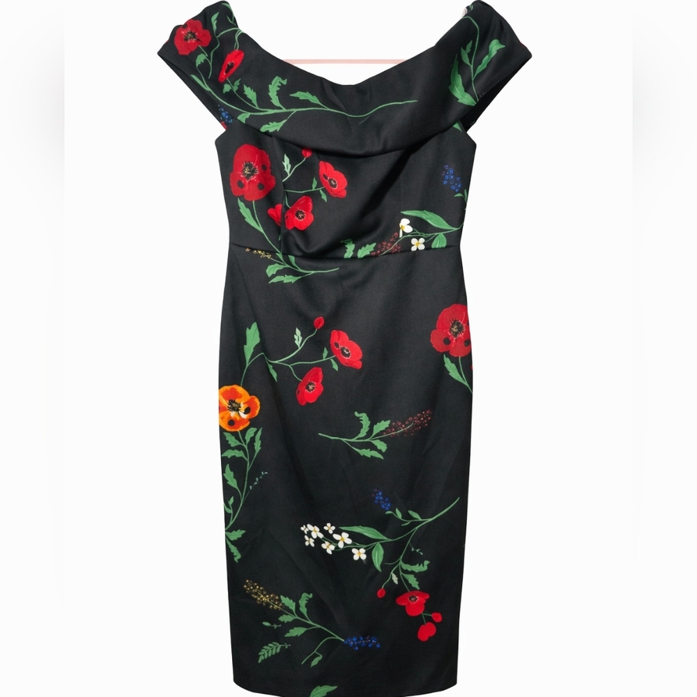 Calvin Klein Off Shoulder Floral Midi Dress Sz 6 - Picture 2 of 5